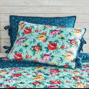 New Pioneer Woman 2 Pillow Shams Reversible King Turq Teal Blue